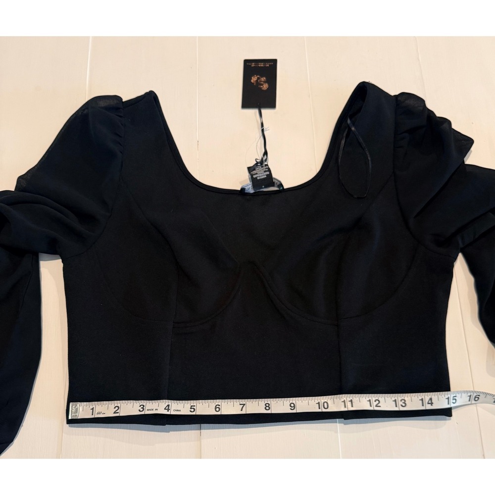 Black Corset Top L Sheer Sleeve Whimsigoth Witchy Romantic 90s Y2K Grunge Edgy - Picture 8 of 10